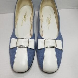 Mod vintage bow jean denim flat shoes Paradise Kitten funky retro low heel pumps